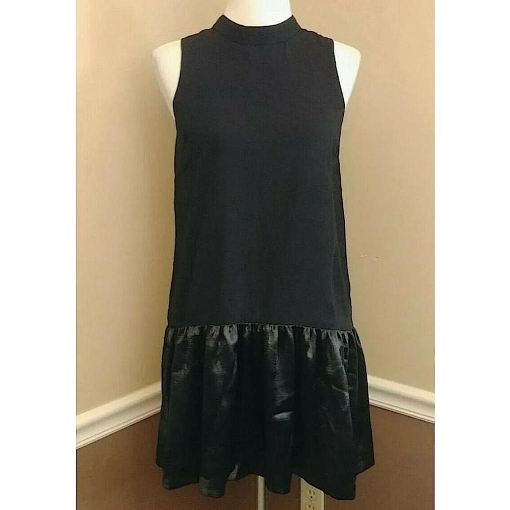 Black Dress Drop Waist High Neck Satin Skirt ModCloth English Factory Whimsigoth